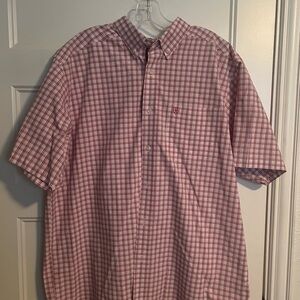 Men's Ariat Short-Sleeve Button-Down Plaid Shirt - Red/White- sz XL cotton-poly